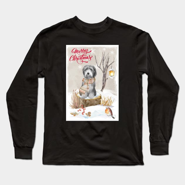 Bearded Collie Merry Christmas Santa Dog Long Sleeve T-Shirt by Puppy Eyes